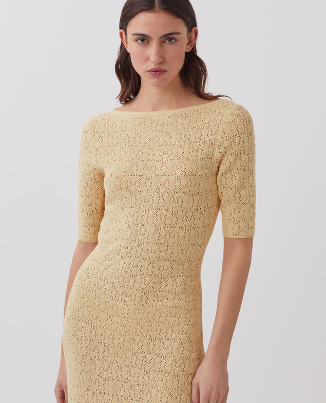 Vestido largo de algodón de crochet con textura J300 natural