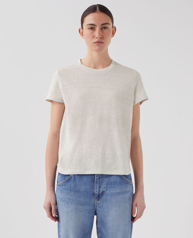 AMANDINE - Camiseta con cuello redondo de lino U020 light gray