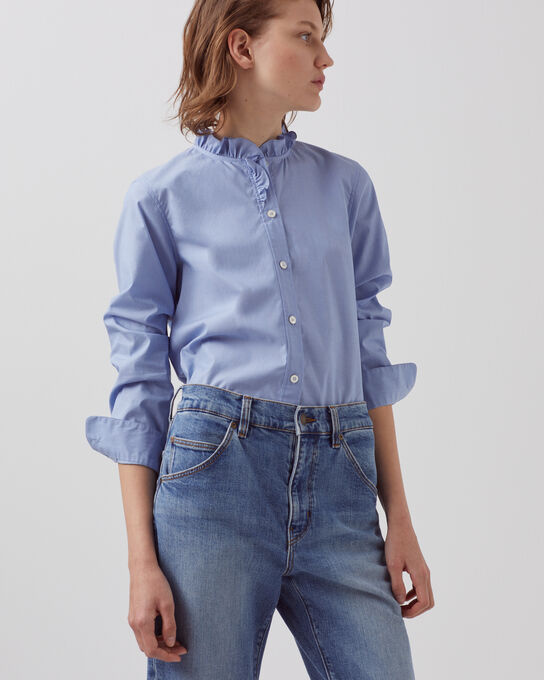 Camisa de popelina de algodón A613 BLUE STRIPE