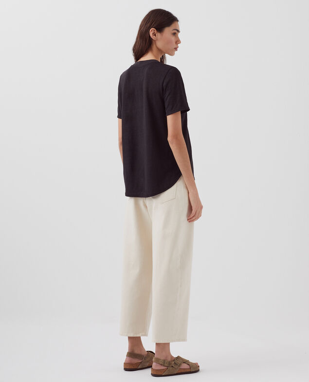 SARAH - Camiseta de lino con cuello de pico H091 black beauty