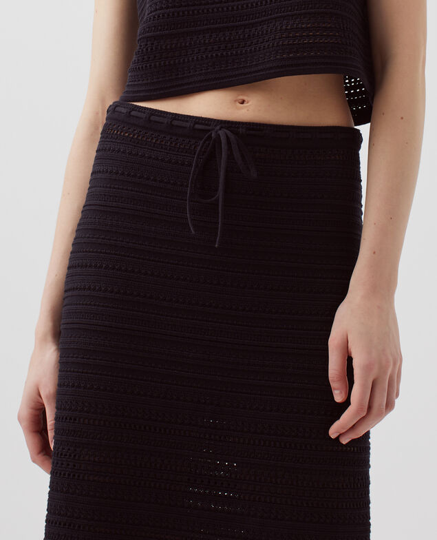 Falda midi de crochet de algodón H091 black beauty