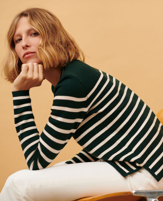 MADDY - Jersey marinero de lana merina 8872 58 DARKGREEN STRIPE