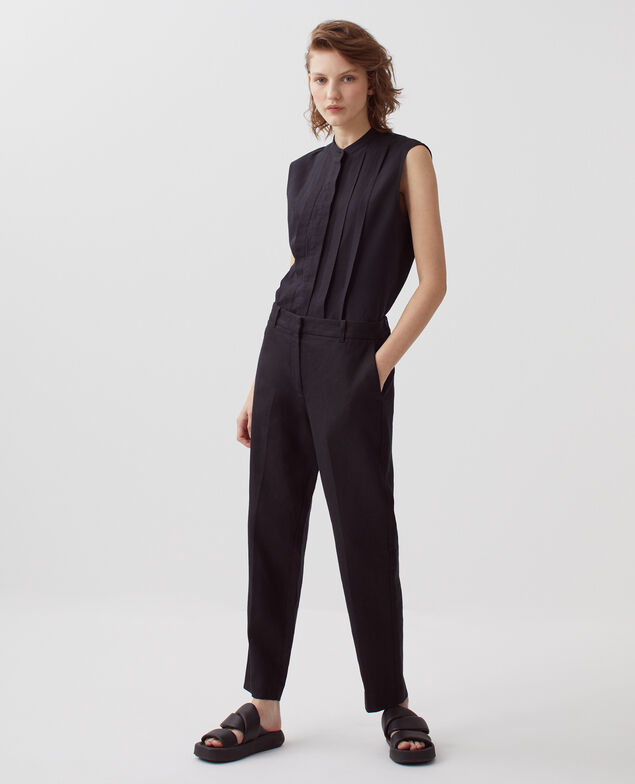 MARGUERITE - Pantalón cigarette de lino H091 black beauty