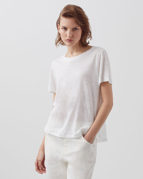 AMANDINE - Camiseta con cuello redondo de lino 00 WHITE