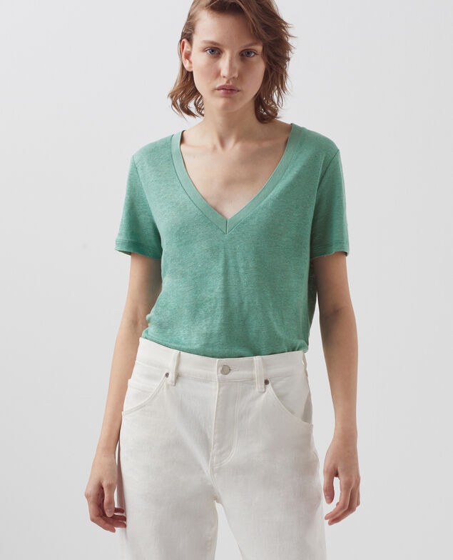 SARAH - Camiseta de lino con cuello de pico