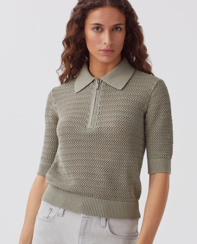 Jersey cuello polo con cremallera de algodón J050 shadow gray