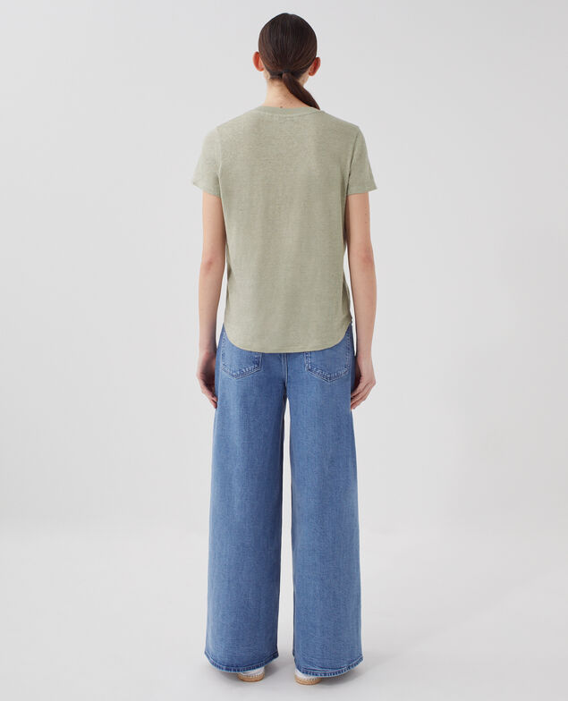 SARAH - Camiseta de lino con cuello de pico U520 green
