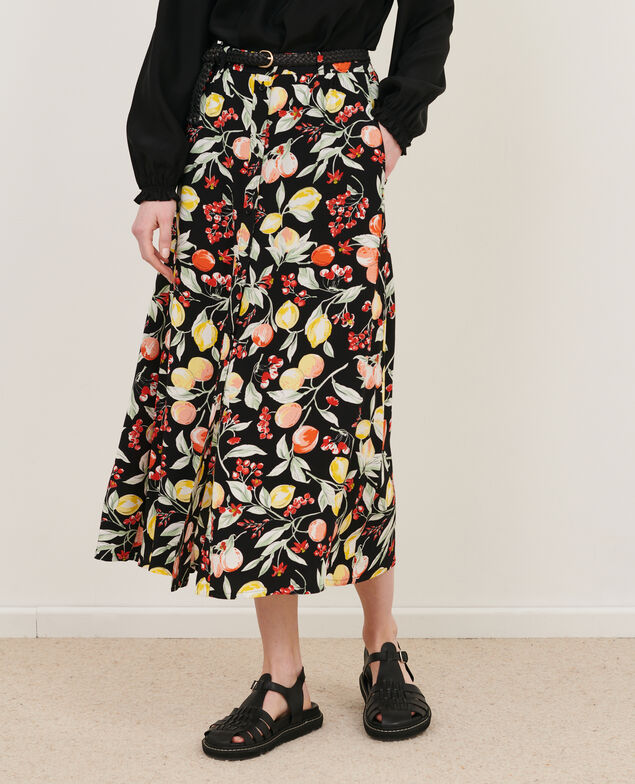 FRANCINE - Falda midi fluida 103 print black