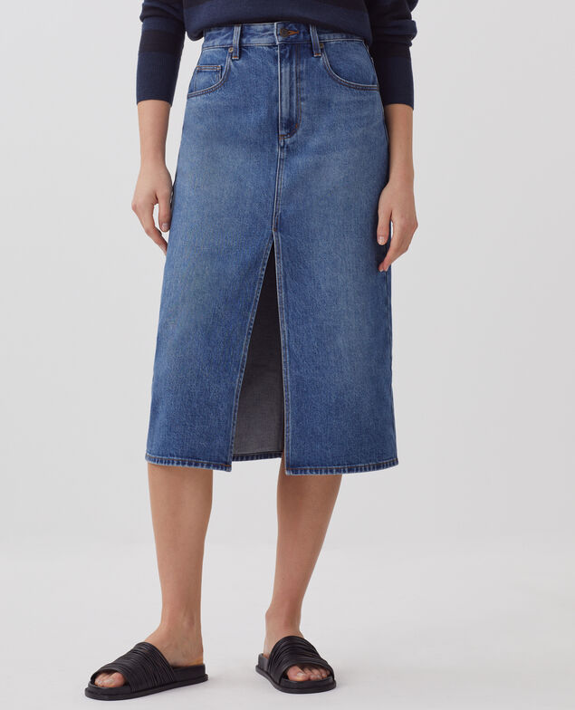 Falda midi en denim J650 vintage wash ss25