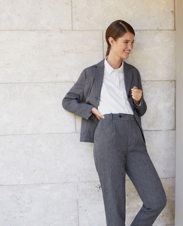 Pantalón de lino y lana Azul
