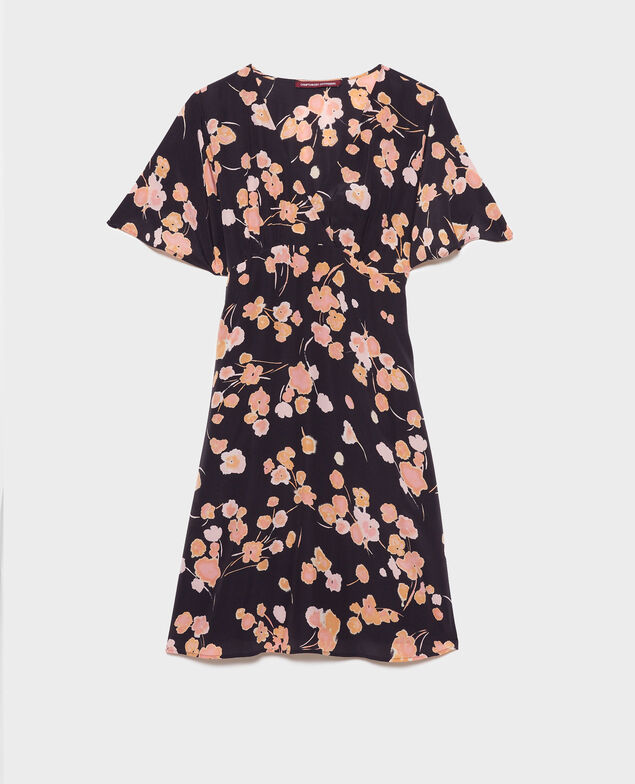 Vestido midi de seda Print black