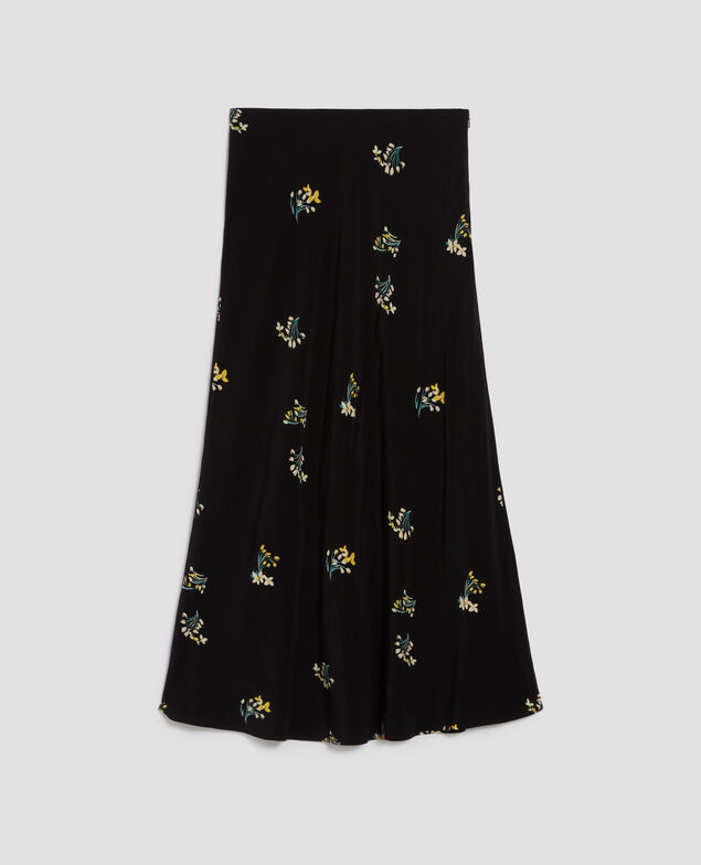 Falda midi fluida J091 fl bouquet black