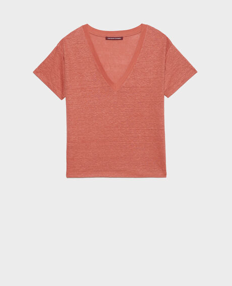 SARAH - Camiseta de lino con cuello de pico 19 wine Locmelar