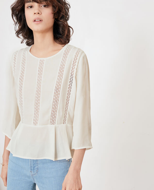 Blusa con péplum y encaje Off white