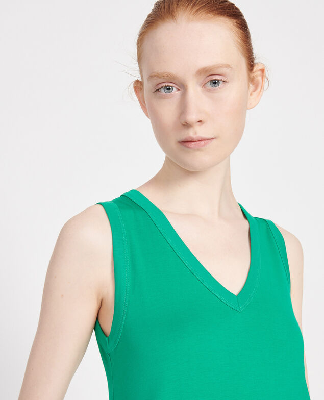 Vestido largo de algodón con cuello de pico Golf green