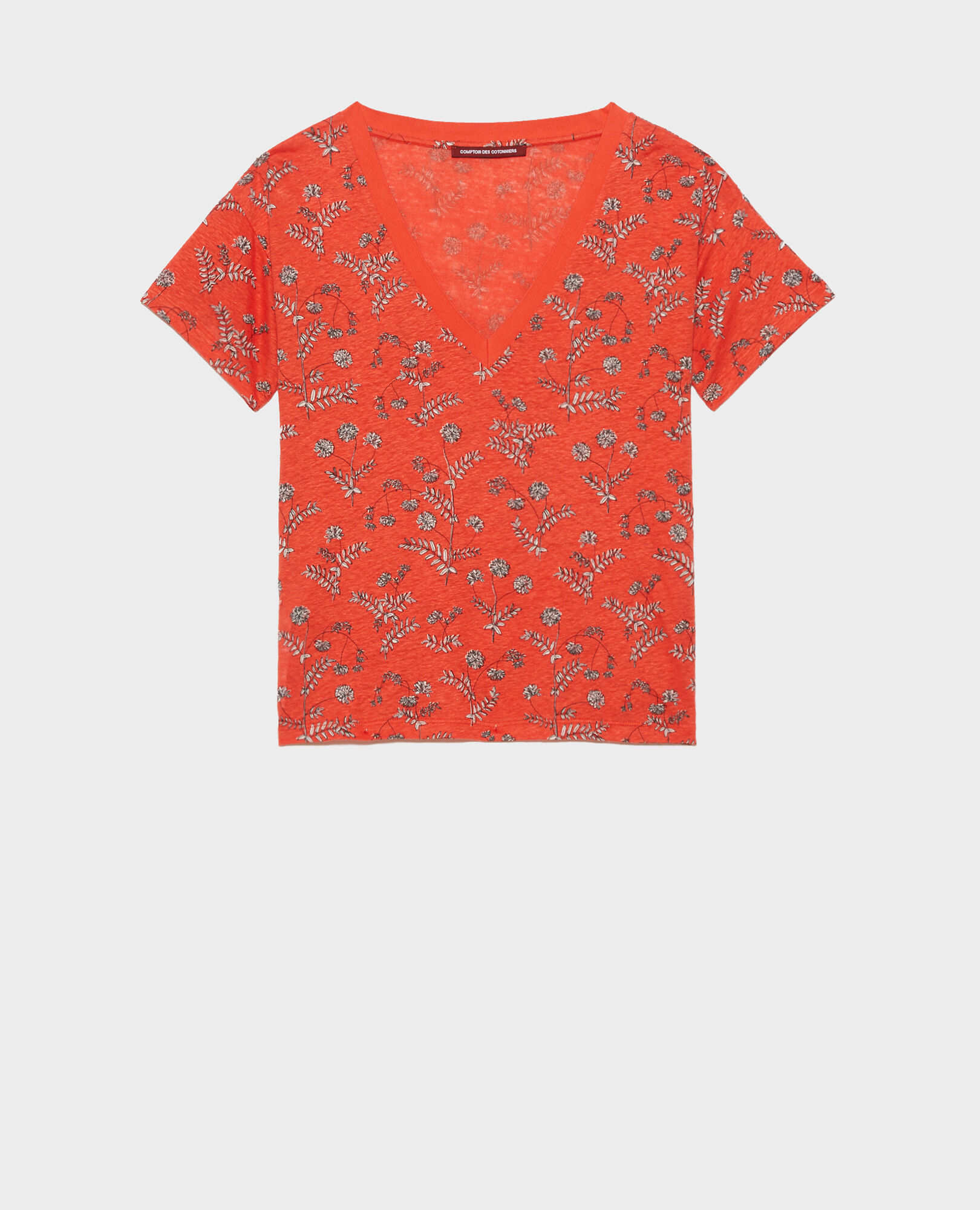SARAH - Camiseta de lino con cuello de pico Coronille spicy Nayeli