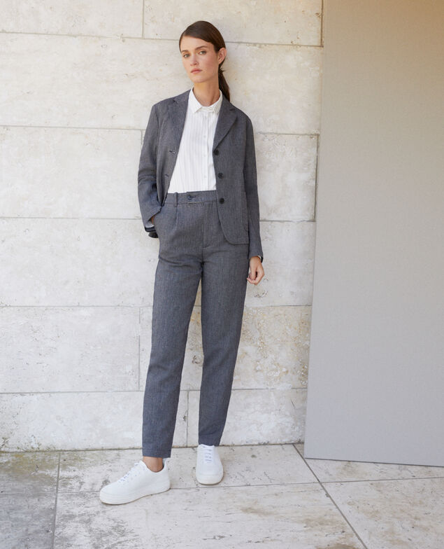 Pantalón de lino y lana Azul