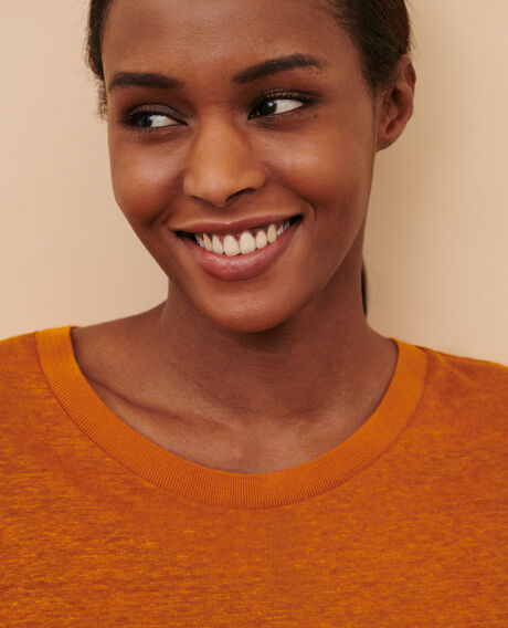 AMANDINE - Camiseta con cuello redondo de lino 29 orange 2ste055f05