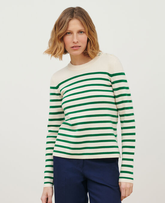 MADDY - Jersey marinero de lana merina A553 GREEN STRIPE