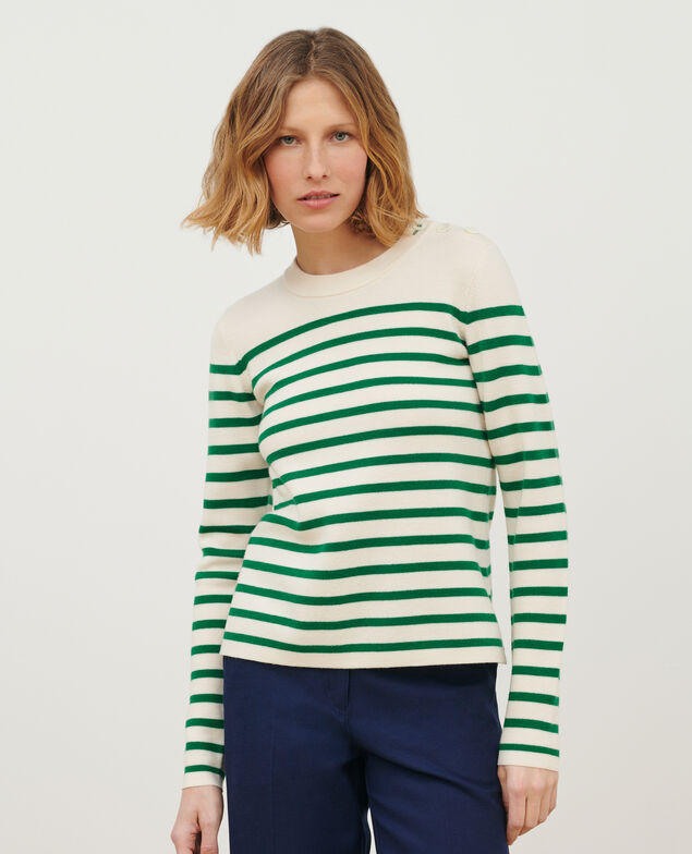 MADDY - Jersey marinero de lana merina A553 green stripe 2wju244w21