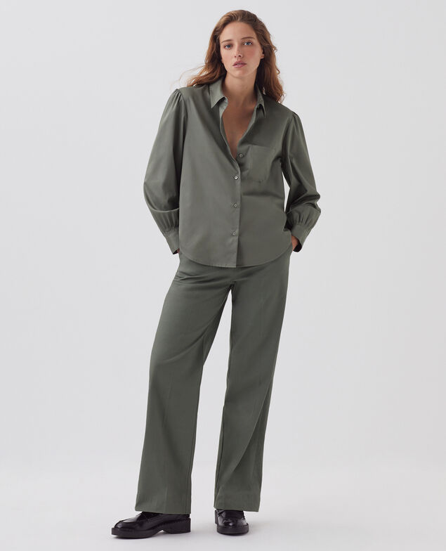 Camisa de algodón satinado J560 basil dark green
