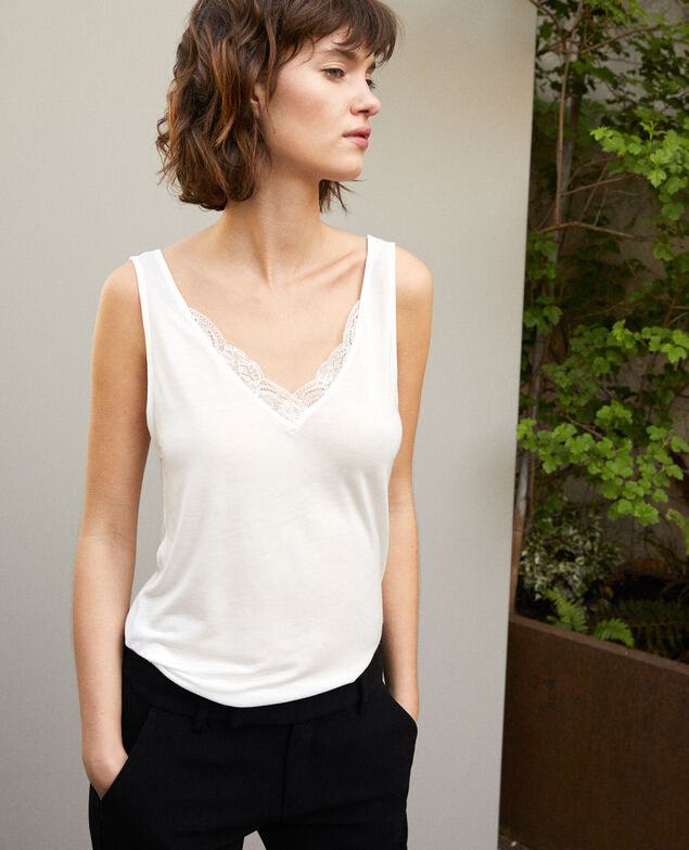Camiseta de tirantes con encaje Blanco