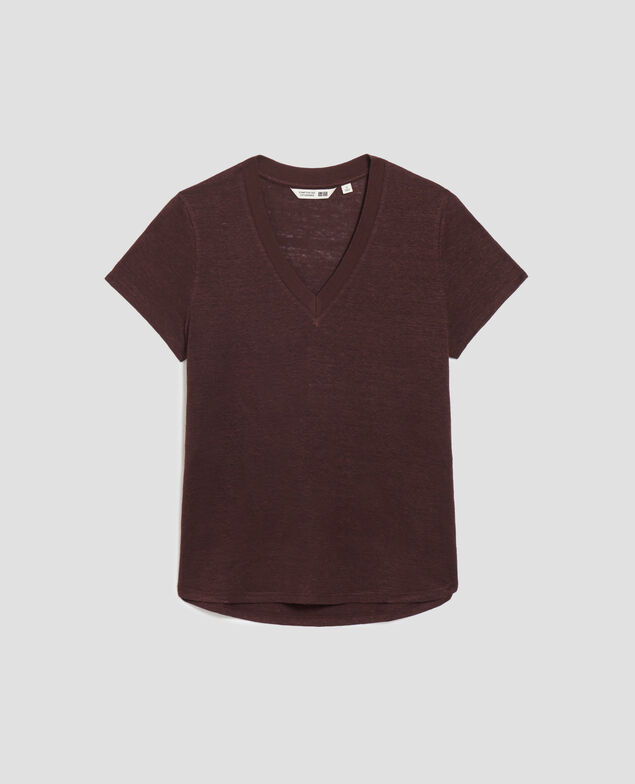 SARAH - Camiseta de lino con cuello de pico U190 wine