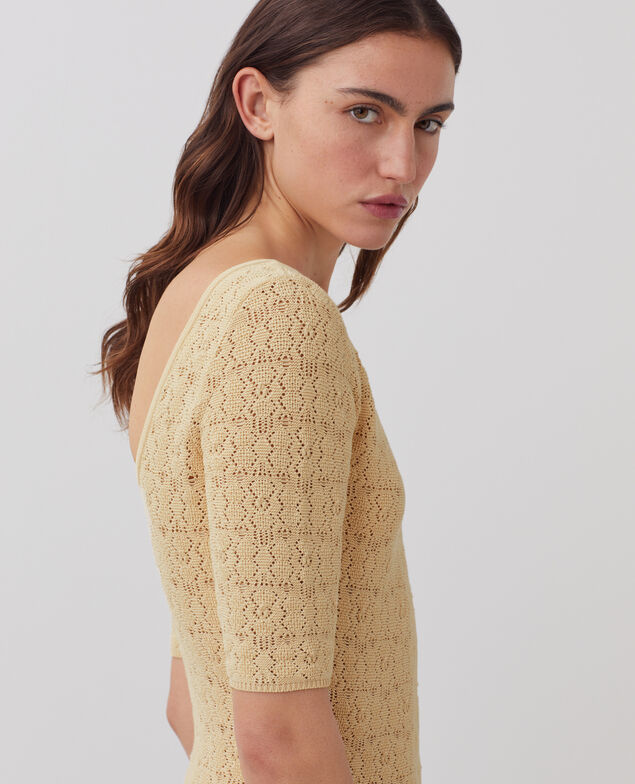 Vestido largo de algodón de crochet con textura J300 natural