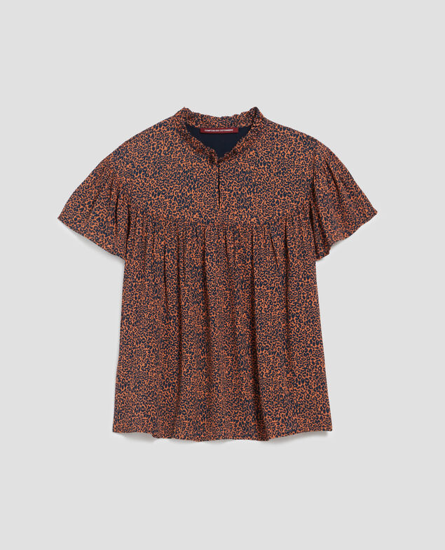 Blusa fluida de manga corta I480 leo brown
