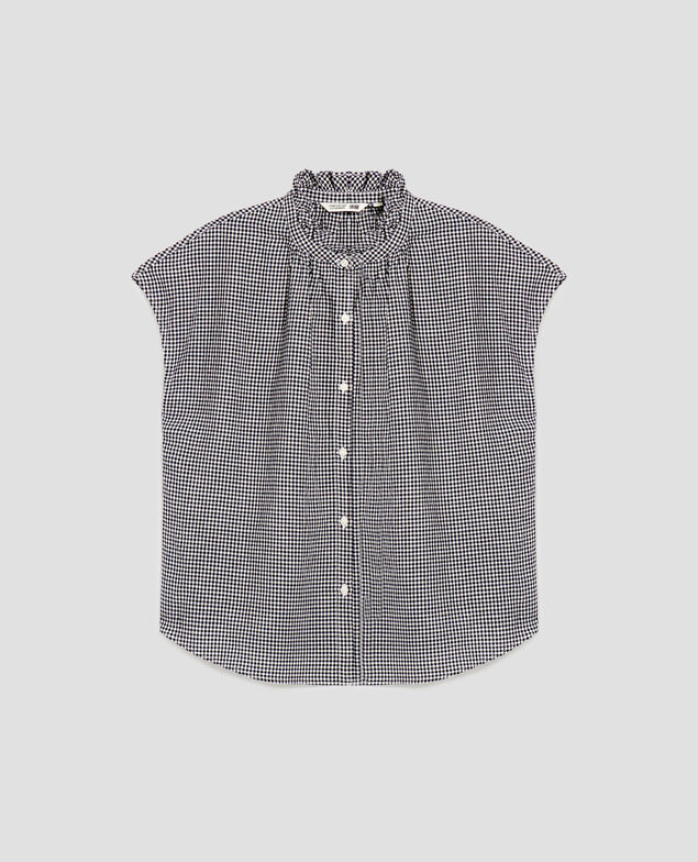 Camisa sin mangas con cuello de volantes J093 gingham check