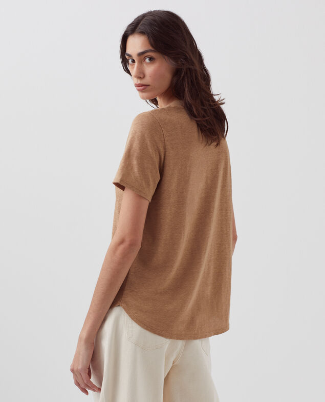 SARAH - Camiseta de lino con cuello de pico H330 tiger's eye