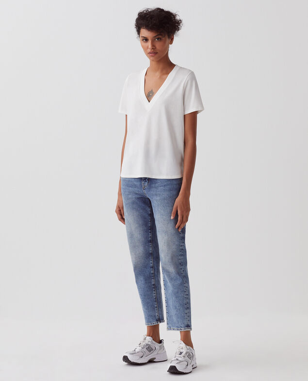 LEA - Camiseta de algodón con cuello de pico H003 white