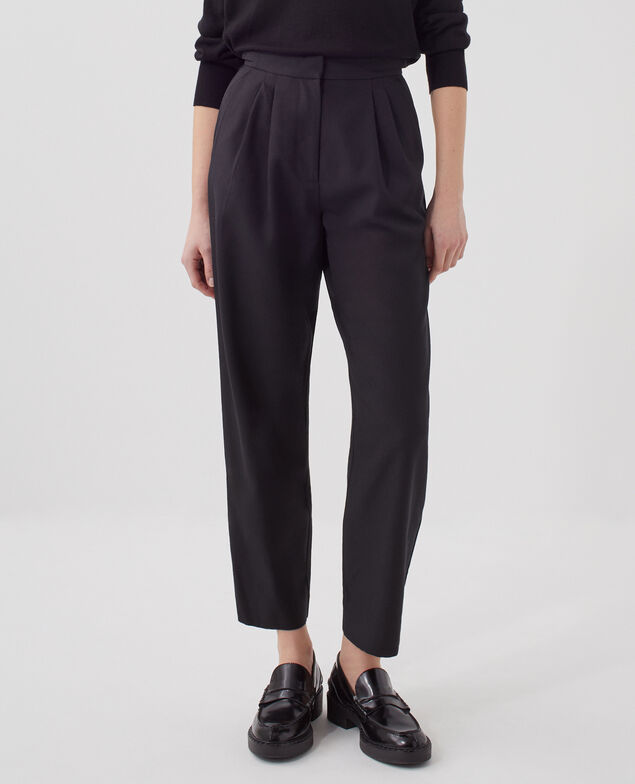 CAMILLE - Pantalón de lana con pinzas H091 black beauty