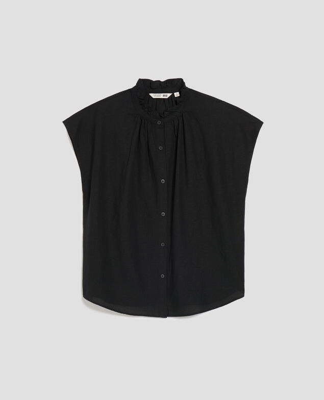 Camisa sin mangas con cuello de volantes U090 black