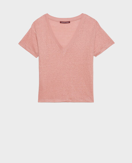 SARAH - Camiseta de lino con cuello de pico 13 pink Locmelar
