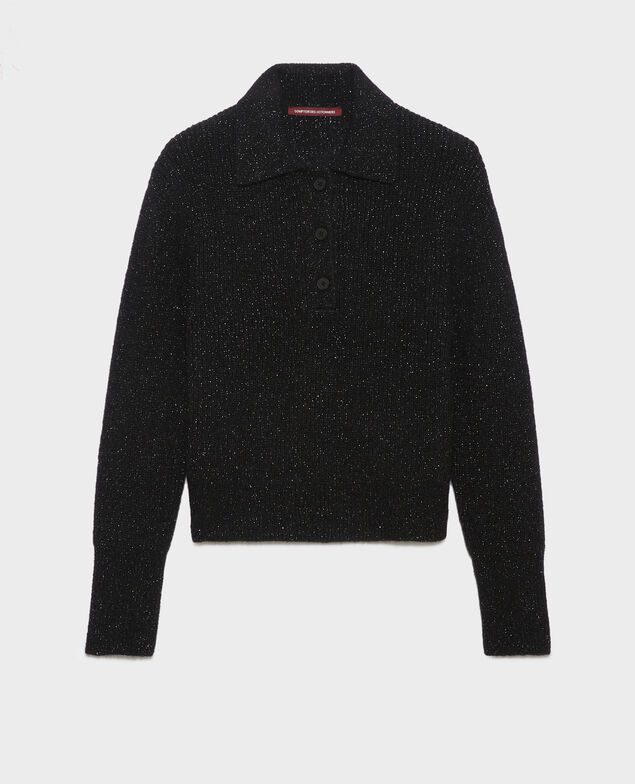Jersey cuello polo de alpaca mezclada A092 black knit 3wju049w41