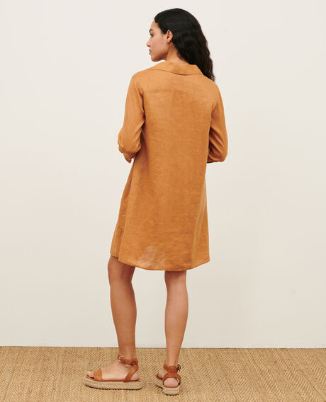 DAISY - Vestido amplio de lino 0320 almond brown 3sdr016f04