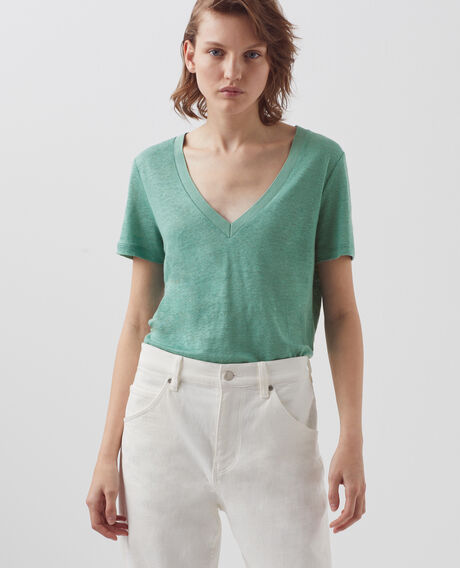 SARAH - Camiseta de lino con cuello de pico 0520 vert email 3ste082f05