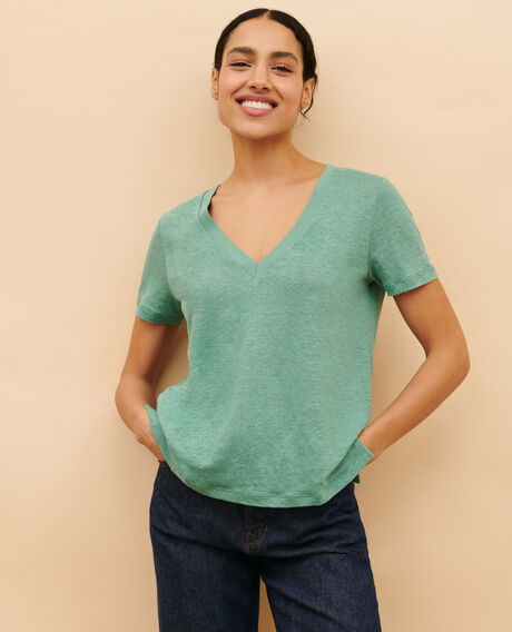 SARAH - Camiseta de lino con cuello de pico 0520 vert email 3ste082f05