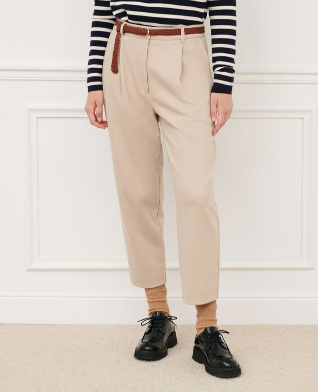 Pantalón cigarette de punto jersey de lana 8896 31_beige