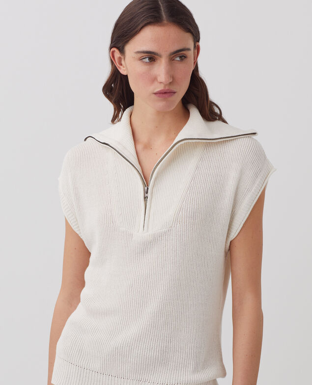 Jersey de lino sin mangas con cuello de cremallera H303 white swan