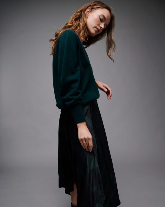Jersey con cuello de pico de cachemir A552 GREEN KNIT