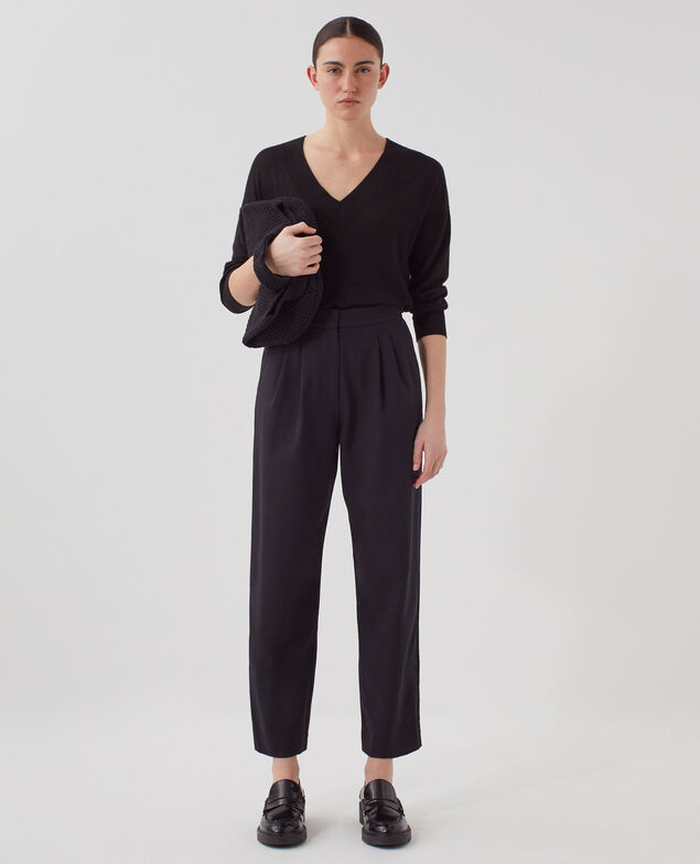 CAMILLE - Pantalón de lana con pinzas H091 black beauty