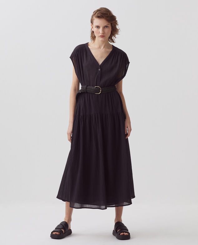 Vestido largo de algodón plisado H091 black beauty