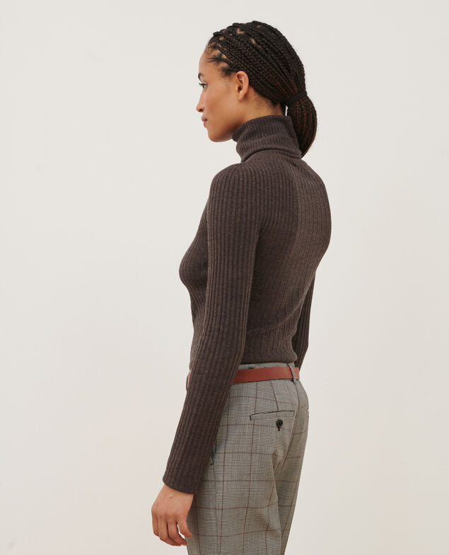 Jersey cuello vuelto de lana merino A340 brown chiné knit