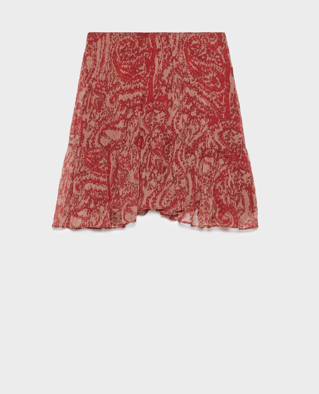 Falda corta fluida de paño A182 print ikat wine 3wsk148p10