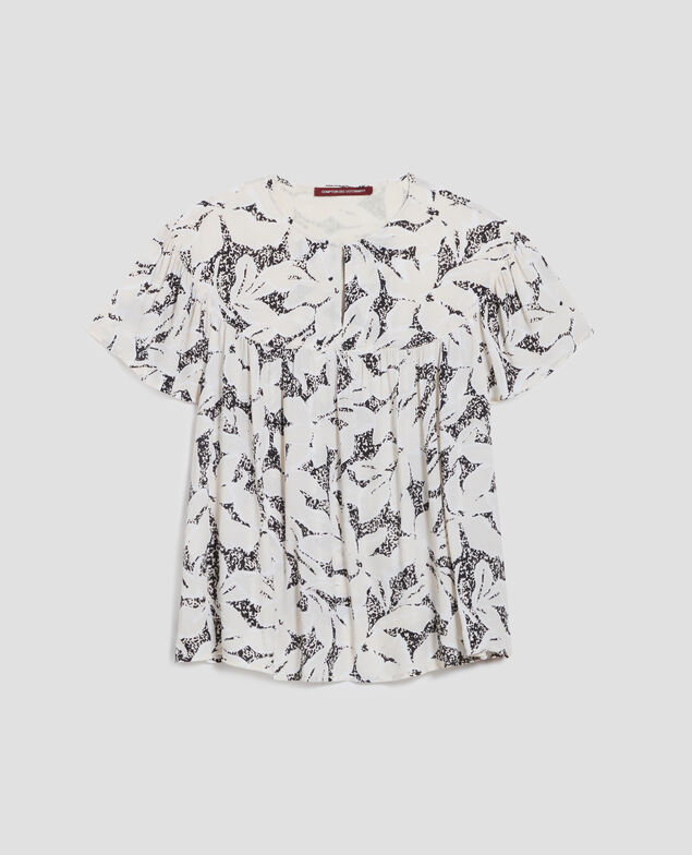Blusa fluida de manga corta J301 flower camo ecru