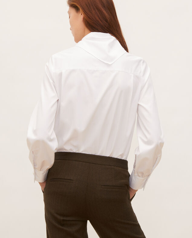  Blusa de algodón con cuello fular desmontable Brilliant white