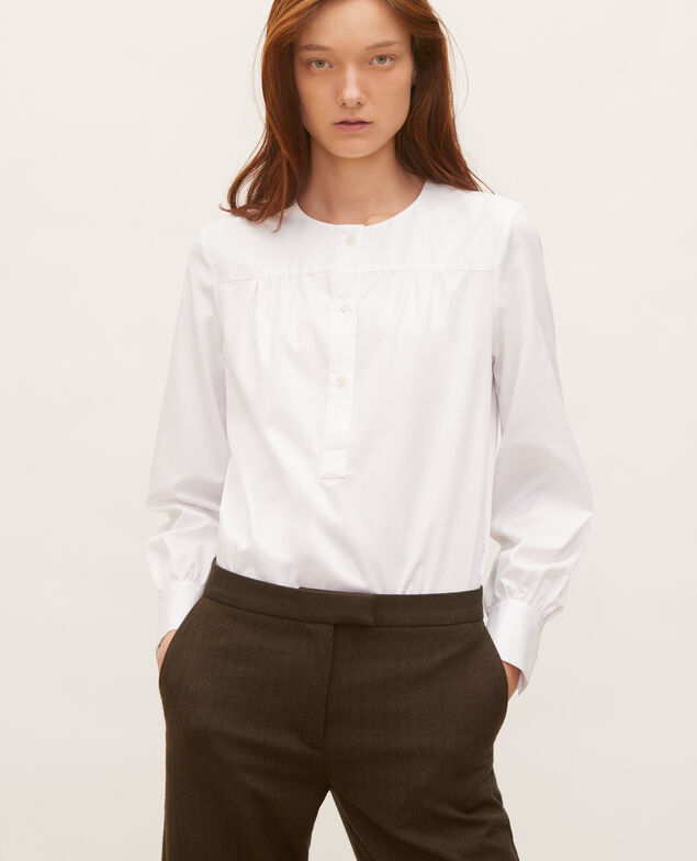  Blusa de algodón con cuello fular desmontable Brilliant white