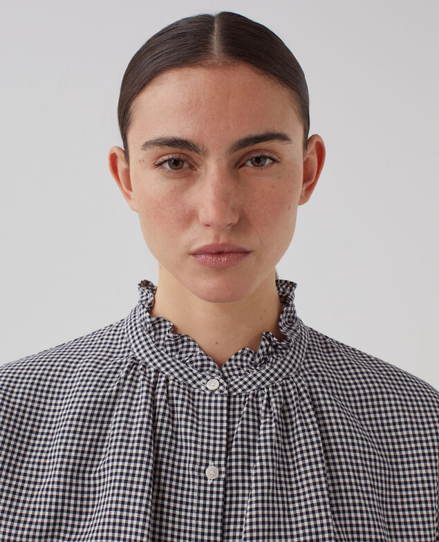 Camisa sin mangas con cuello de volantes J093 gingham check